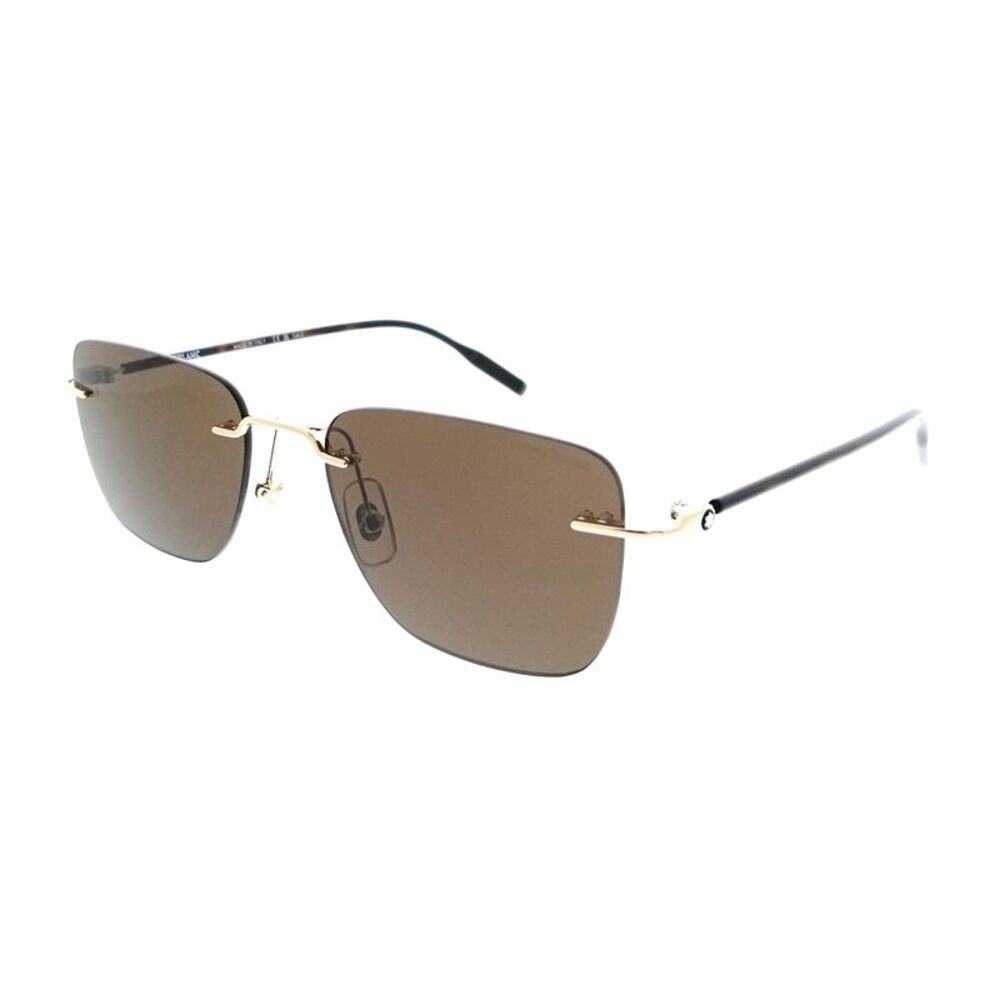 Montblanc MB0470S-003 Gold Brown Rimless Mens Sunglasses